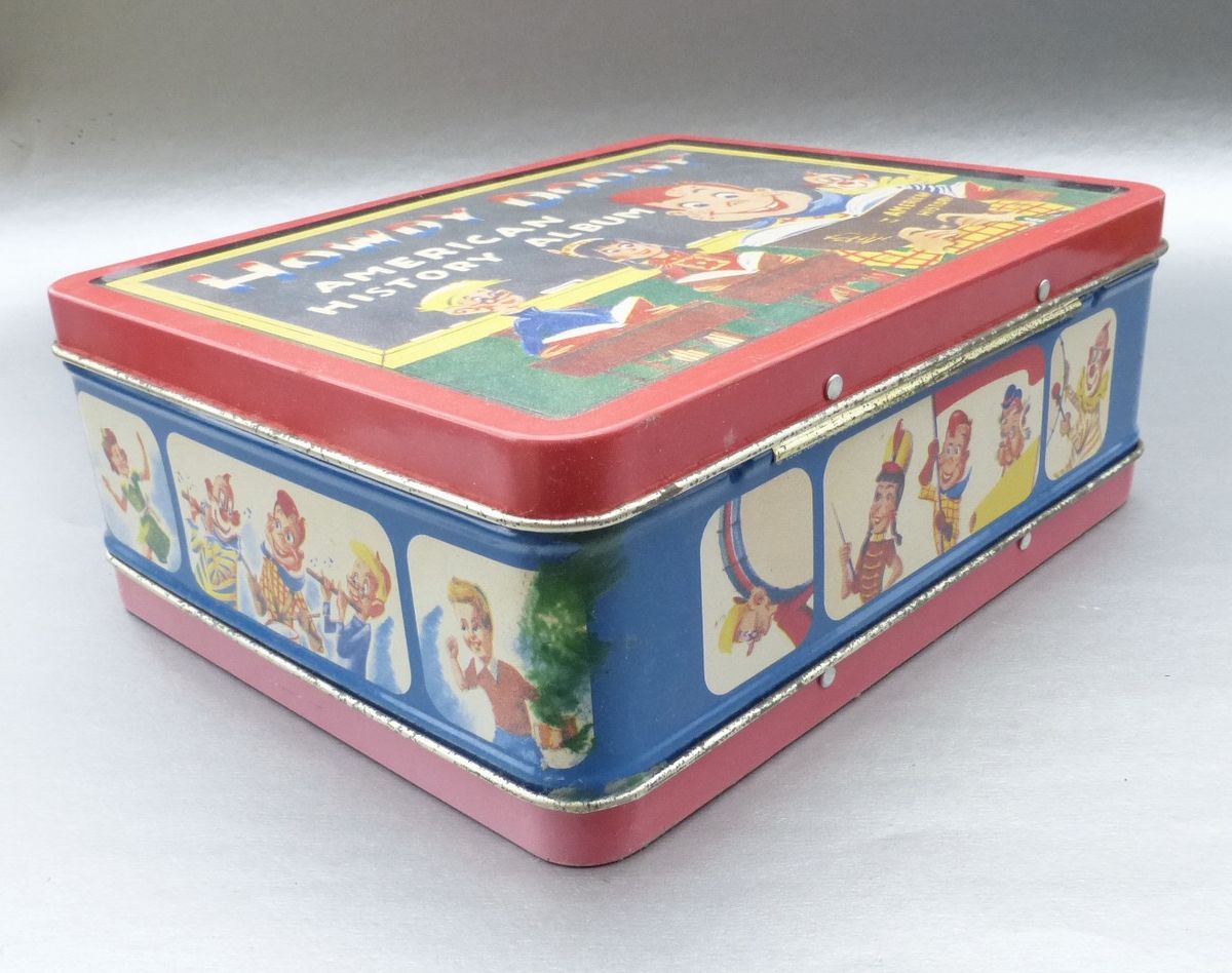 Vintage 90s Howdy Doody Metal Lunch Box Tin Pail Retro Collection Collectible TV Icon Puppet Cartoon Marionette Storage Organizer Container Series #1 - product images  of 