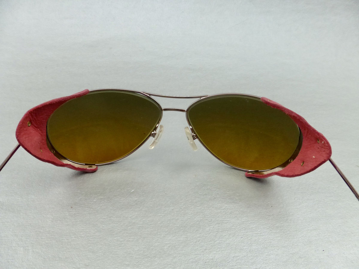 Burberry Pink Leather Aviator Sunglasses Sun / Wind / Side Shield Brown Lens SAFILO Shades Rose Gold Tone Metal Skull Temples Spatula Tips Rim Glasses Eyewear Windguard Winged Eyeglasses Frame Eyewear Italian Designer Punk Steampunk Sporty Villa Collezion - product images  of 
