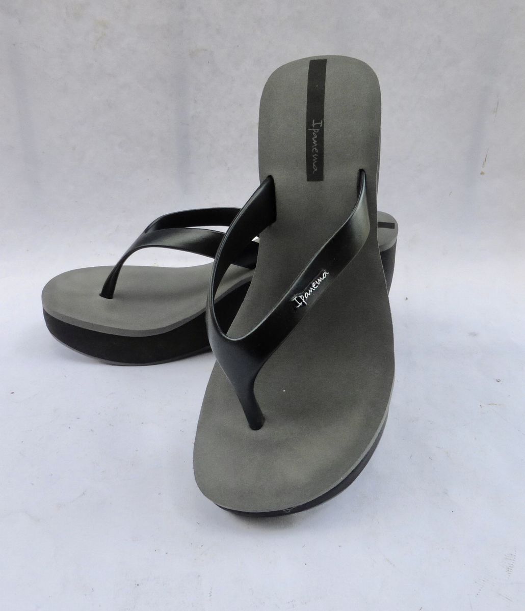 Ipanema Wedge Flip Flops Black Gray Sandals Size UK 6 US 8 EU 39  Lipstick III Thong High Heels Summer Rubber Platform Brazil Brazilian Villa Collezione Villacollezione 81706 41088 7909171430872 964153 - product images  of 