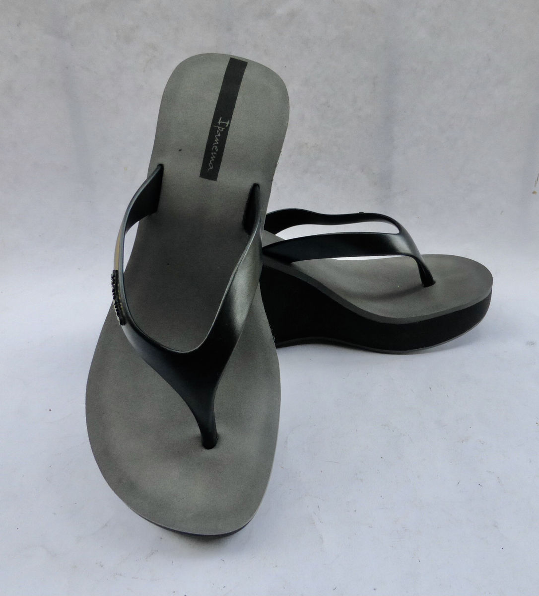 Ipanema Wedge Flip Flops Black Gray Sandals Size UK 6 US 8 EU 39  Lipstick III Thong High Heels Summer Rubber Platform Brazil Brazilian Villa Collezione Villacollezione 81706 41088 7909171430872 964153 - product images  of 