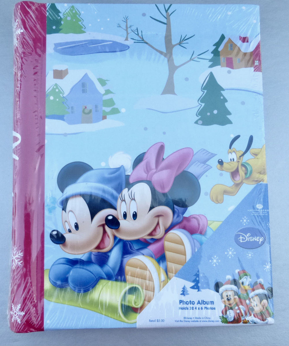 Rare Mickey &amp; Minnie Mouse Goofy Photo Album Authentic Disney Pink Piglet Character Photograph Book Spiral Notebook Picture Christmas Winter Wonderland Season Festive Seasonal Kids Babies Girls Boys Children Collectible Collection Pictures Memoirs Mem - product images  of 