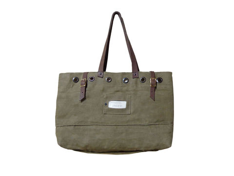 Sessa,Carlo,Waxed,Canvas,Tote,w/,Leather,Straps,,Olive,tote, bag, waxed_canvas, waxed, canvas, mclovebuddy, sessa_carlo,leather, military, utilitarian, brass, brown, olive