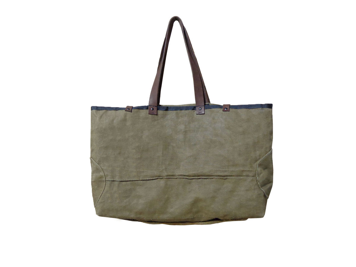 Sessa Carlo Waxed Canvas Tote w/ Leather Straps, Olive - product images  of 