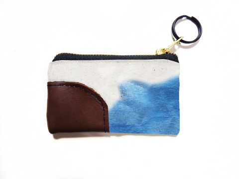 Zip,Wallet,Keyring,-,Indigo,keyring, waxed canvas, leather, brass, brown, natural