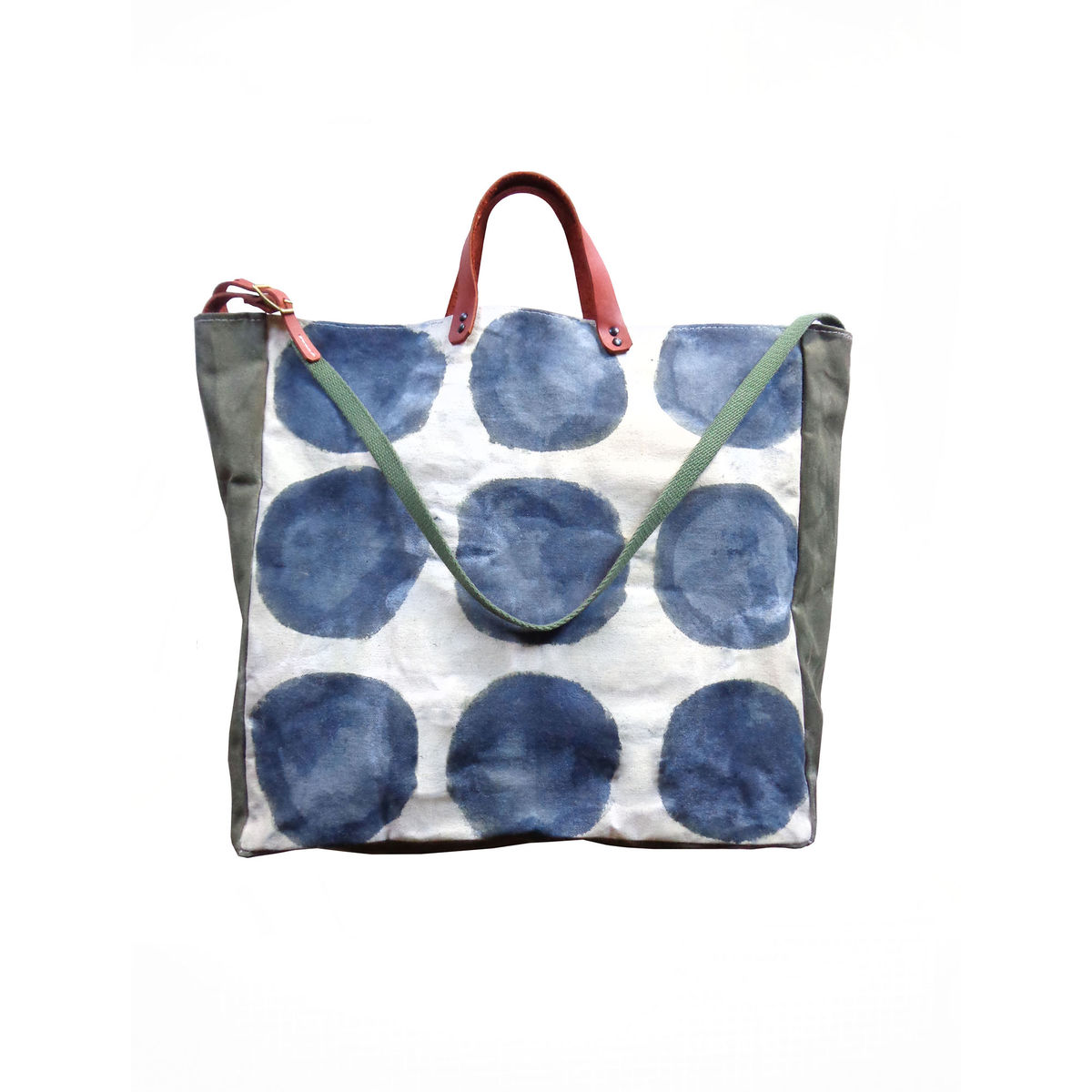 Convertible Bucket Tote, Crossbody Messenger - Indigo Dots - product images  of 