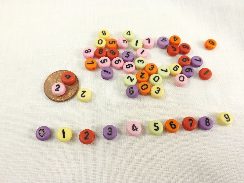 Color Number Beads 0 to 9 round coin beads with numbers colored coin