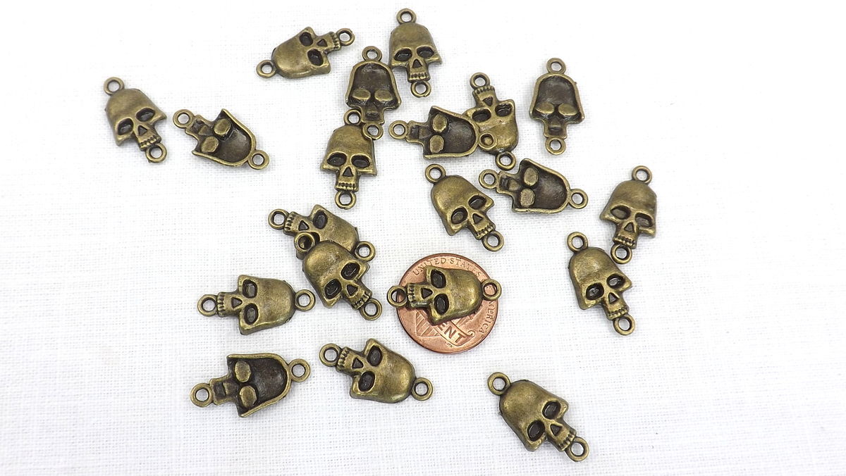 Bronze skull Link, skull charm, two loop skull, jewerly making supply