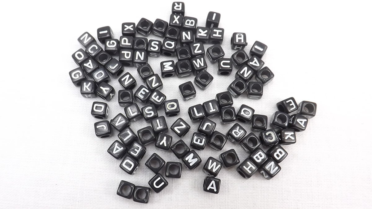 Square Black Alphabet beads 200 pieces cube letter beads personalized