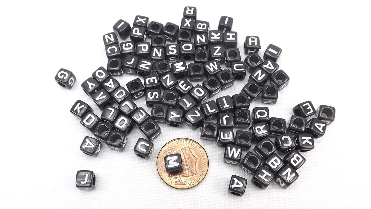 Square Black Alphabet beads 200 pieces cube letter beads personalized