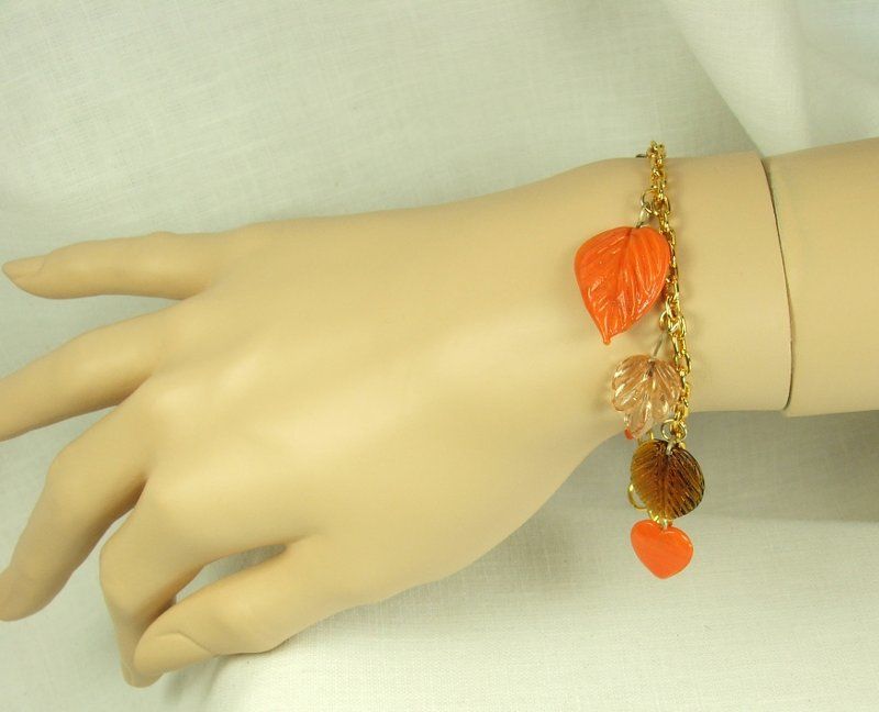 Fall leaves Bracelet Womens Autumn Jewelry Bracelet with orange and