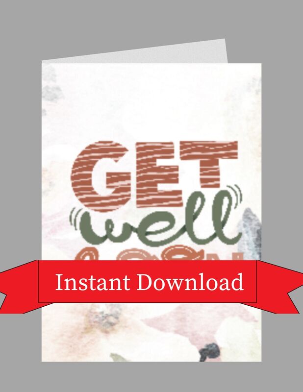 Get Well Card Template Get Well Soon Unisex Men or Women Greetings Instant Download Economical Printable in Full Color or B&amp;W DIY 1028 - product images  of 
