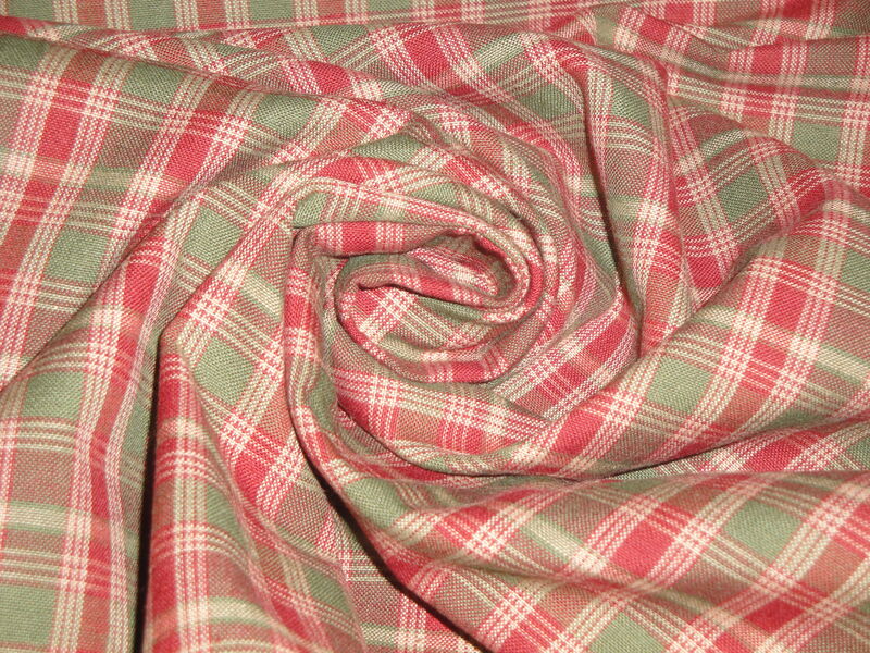 Olive Green Red Holiday Plaid Woven Cotton Homespun Fabric - product image  