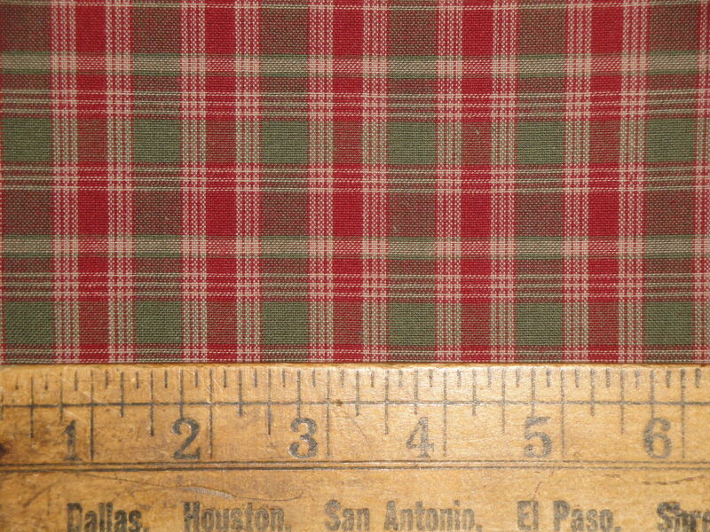Olive Green Red Holiday Plaid Woven Cotton Homespun Fabric - product image  