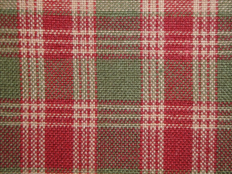 Olive Green Red Holiday Plaid Woven Cotton Homespun Fabric - product image  