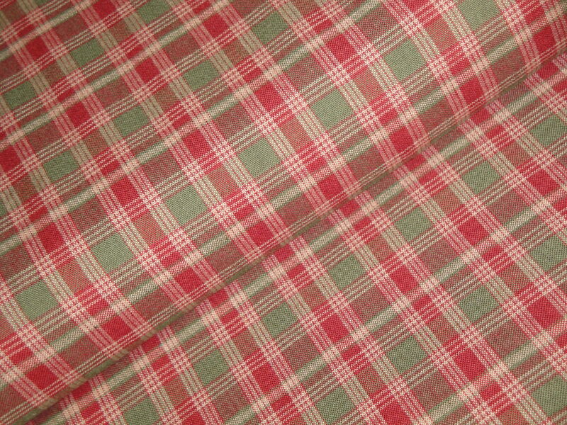 Olive Green Red Holiday Plaid Woven Cotton Homespun Fabric - product image  