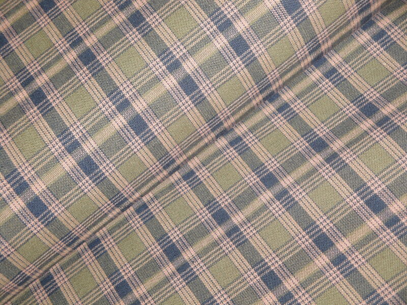 Navy Blue Olive Green Plaid Woven Cotton Homespun Fabric - product image  