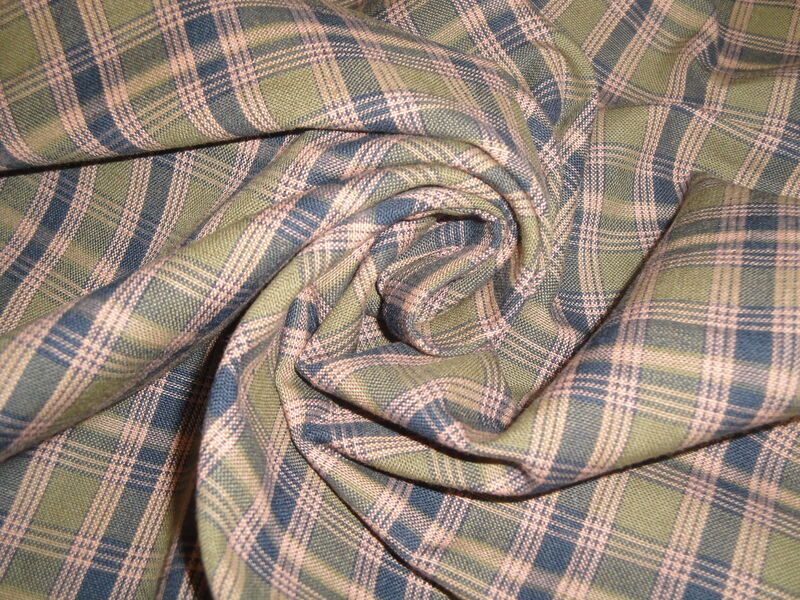 Navy Blue Olive Green Plaid Woven Cotton Homespun Fabric - product image  