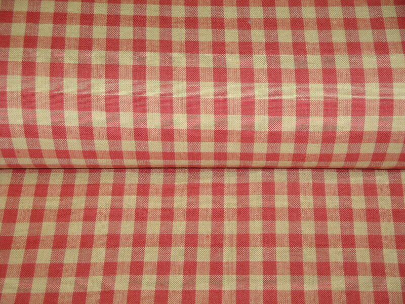 Dunroven House Faded Red And Wheat Woven Cotton Large Check Homespun Fabric  - product image  
