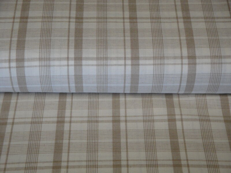 Cream And Beige Large Bentley Plaid Cotton Homespun Fabric  - product image  