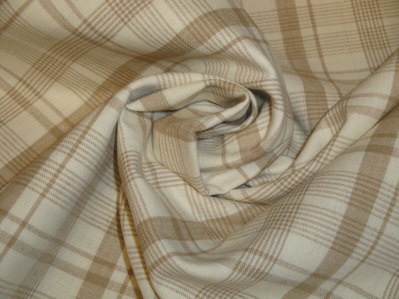 Cream And Beige Large Bentley Plaid Cotton Homespun Fabric  - product image  