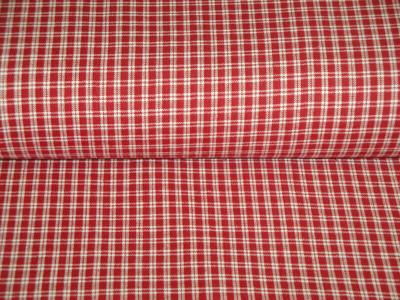 Red And Cream Woven Cotton Small Plaid Homespun Fabric  - product image  