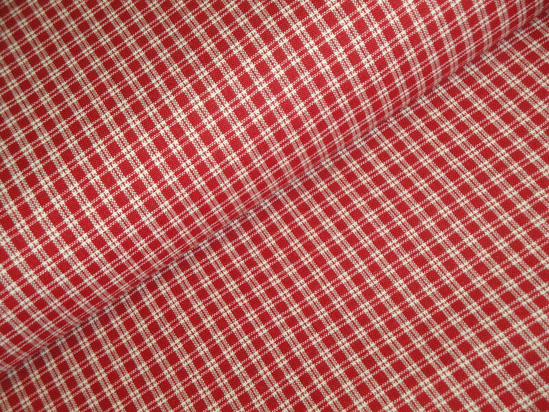 Red And Cream Woven Cotton Small Plaid Homespun Fabric  - product image  