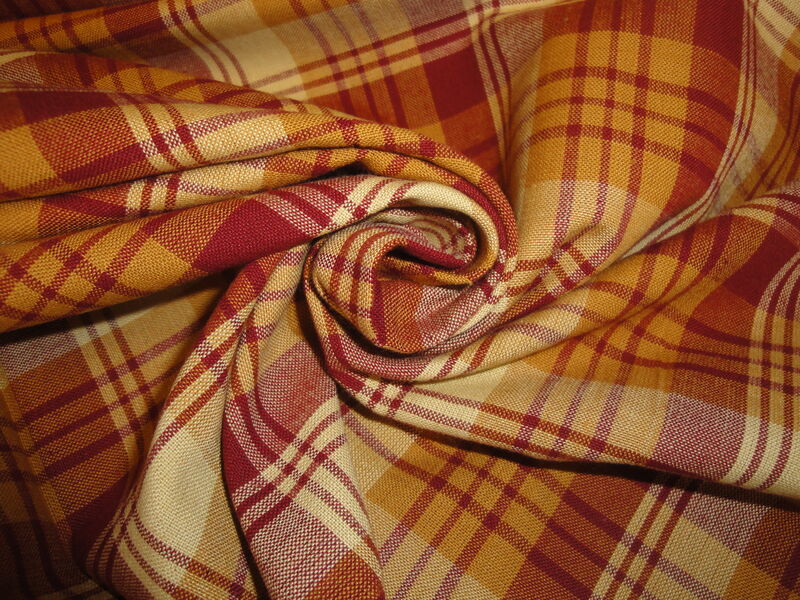 Dijon Red Tri Plaid Cotton Homespun Fabric  - product image  