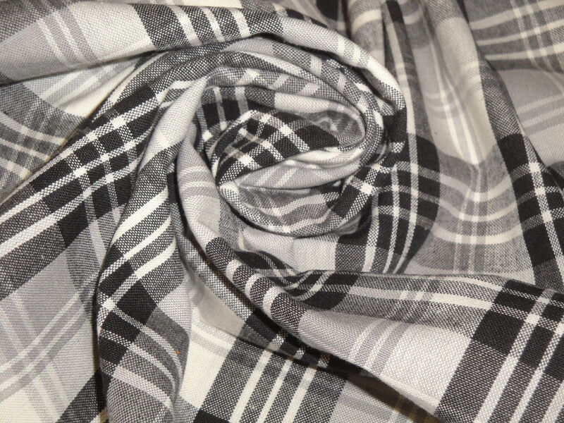 Black Grey Tri Plaid Cotton Homespun Fabric  - product image  