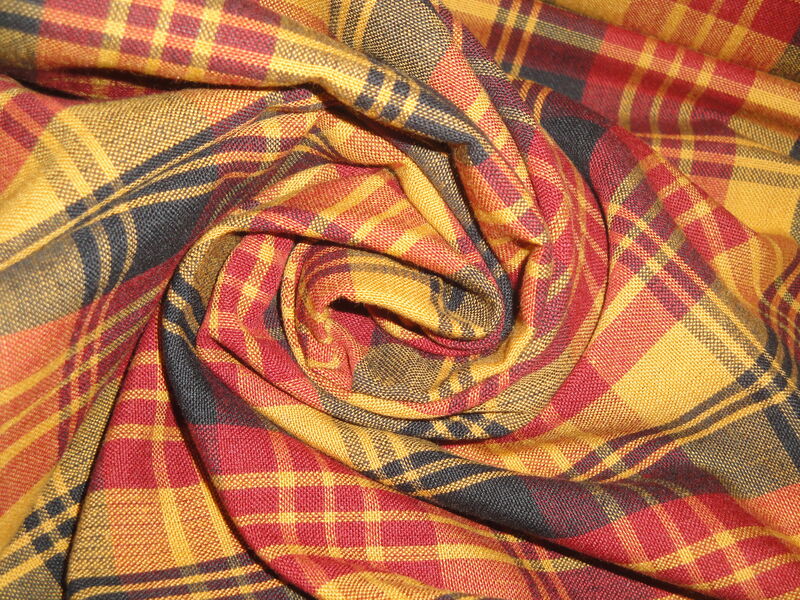 Black Red Dijon Tri Plaid Cotton Homespun Fabric  - product image  