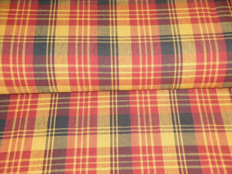 Black Red Dijon Tri Plaid Cotton Homespun Fabric  - product image  