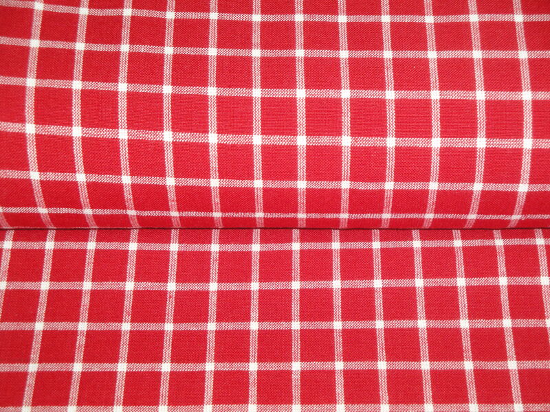 Providence Red White Windowpane Plaid Cotton Homespun Fabric  - product image  