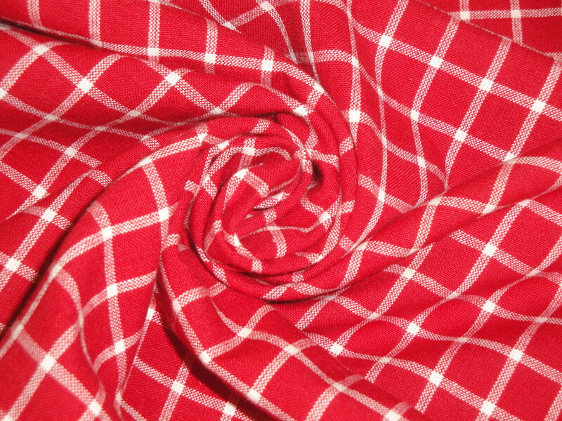 Providence Red White Windowpane Plaid Cotton Homespun Fabric  - product image  