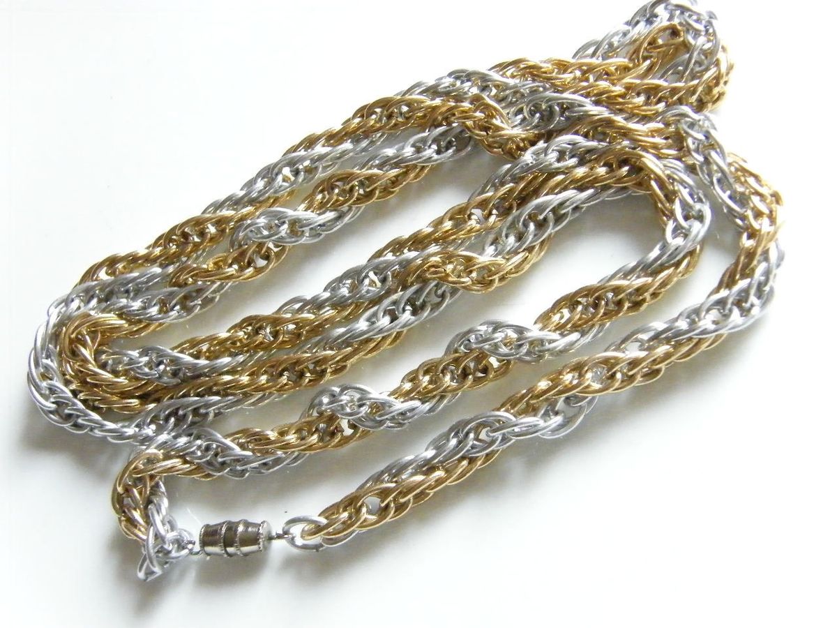 SOLD Vintage Necklace 2 Strand Twisted Chains Necklace One Silver