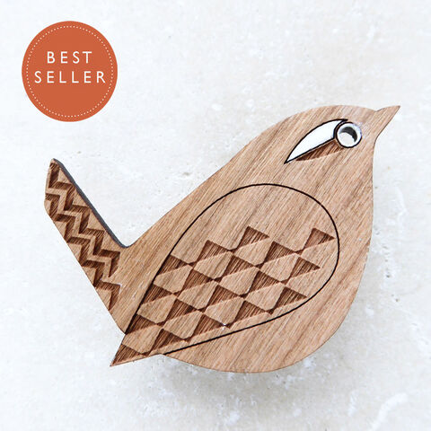 wren,brooch,Wren, Wren Brooch, Laser Cut Wren Brooch, Laser Cut Bird Brooch, Laser Cut Jewellery, British Birds, Wooden Brooch, Shark Alley Bird Brooch, Hand Painted Jewellery