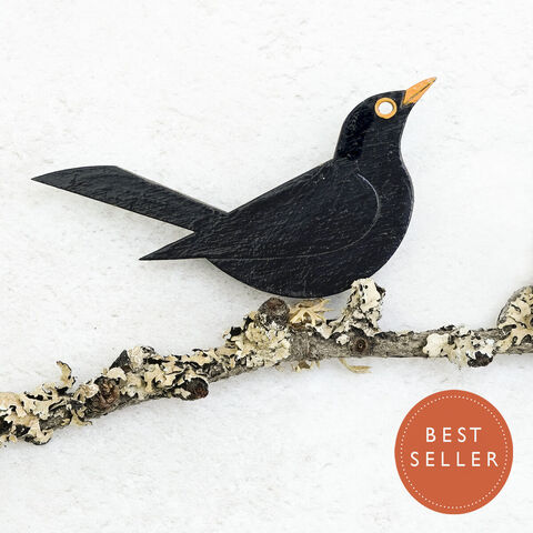 Blackbird,-,Hand,Painted,Brooch, Blackbird Brooch, British Birds, Bird Brooch, Bird Jewellery, Laser Cut Brooch, Hand Painted, Hand Painted Jewellery, British Bird Brooch, Bird Lovers, Shark Alley Jewellery