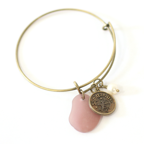 Sagittarius,Sea,Glass,Charm,Bracelet,bracelet, charm bracelet, zodiac bracelet, accessories, jewelries, sea glass charm