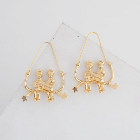 Gemini,Gold,Dangle,Earrings,gold, earrings, zodiac earrings, jewelries, accessories
