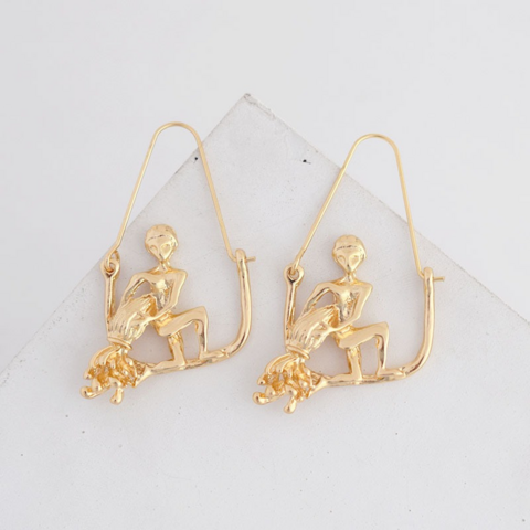 Aquarius,Gold,Dangle,Earrings, aquarius, zodiac earrings, zodiac sign, gold jewelries, accessories