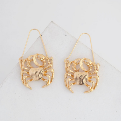 Cancer,Gold,Dangle,Earrings, zodiac sign, earrings, gold earrings, zodiac earrings, gold jewelry accessories