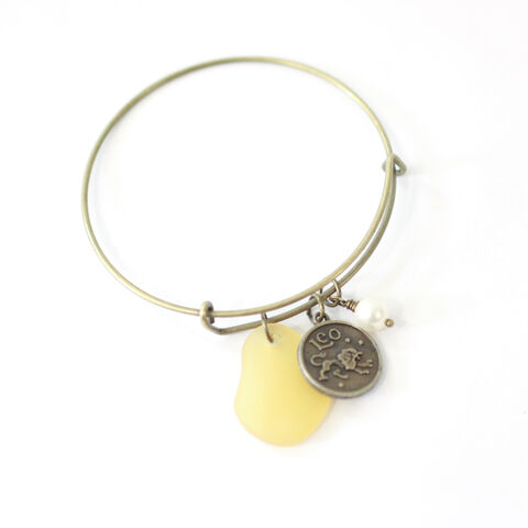 Leo,Sea,Glass,Charm,Bracelet, zodiac bracelet, sea glass charm bracelet, sea glass, bronze bracelet, jewelries, accessories