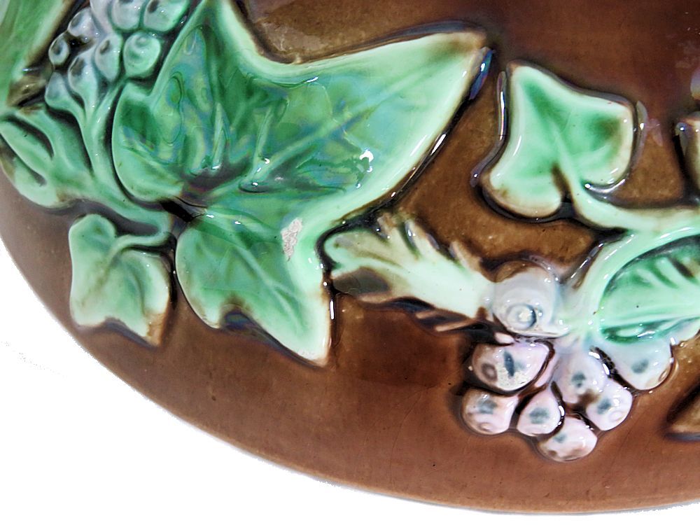 Antique Majolica Footed Bowl Leaves and Berries From Time To Time