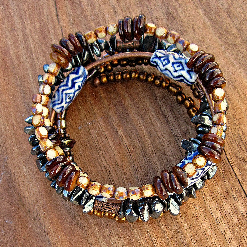 Beaded Adjustable Memory Wire Bangle Bracelet Mixed Up Created by Renée