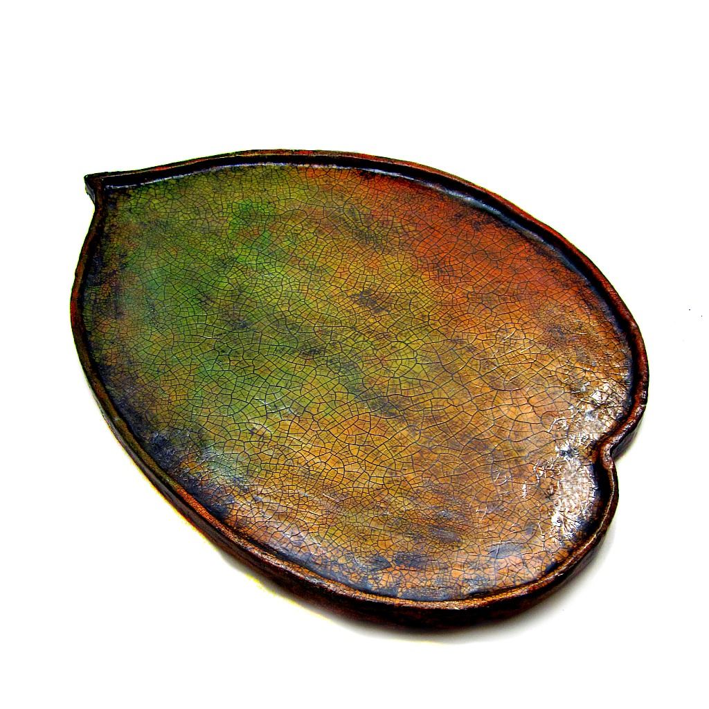 Paper Mache Rustic Crackled Fall Leaf Tray Autumn Tray Created by Renée