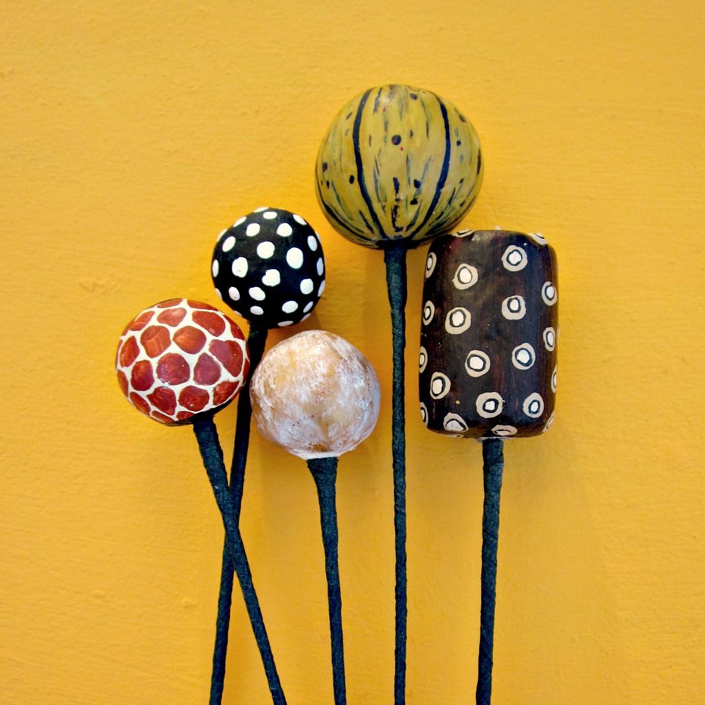 Set of Five Assorted Paper Mache Shapes on Stems Decor Picks Zanzibar