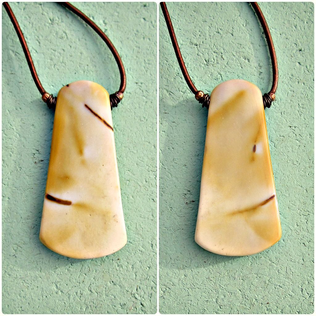 Adjustable Copper Leather Cord Necklace with Yellow Mookaite Slab