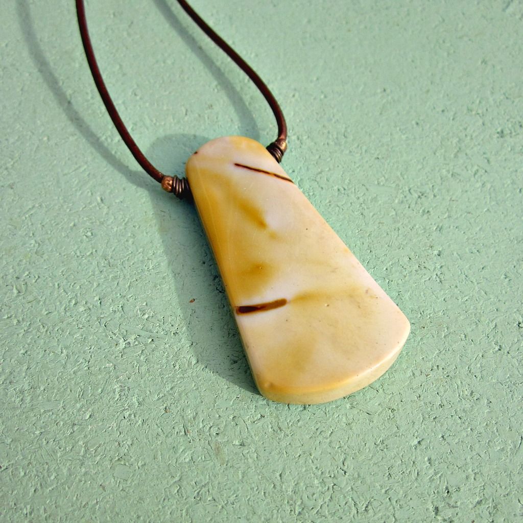 Adjustable Copper Leather Cord Necklace with Yellow Mookaite Slab