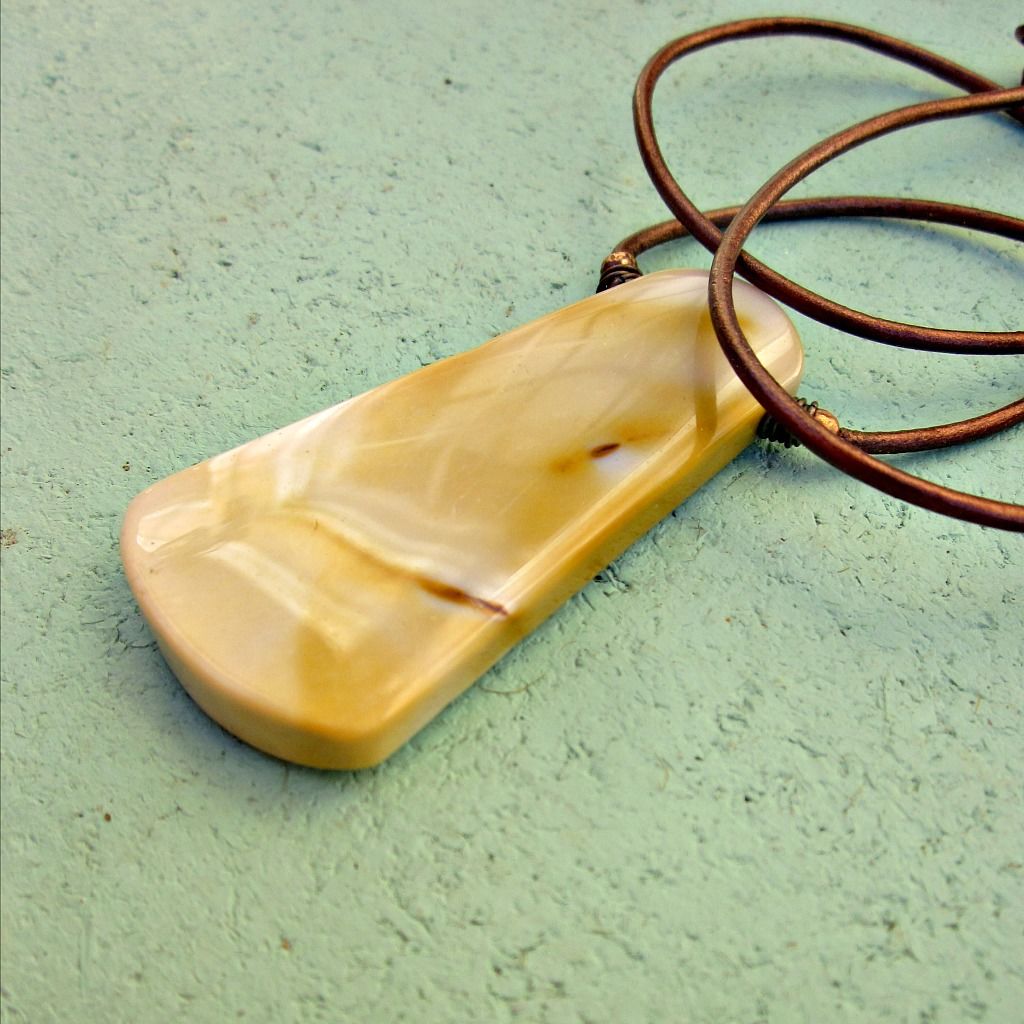 Adjustable Copper Leather Cord Necklace with Yellow Mookaite Slab