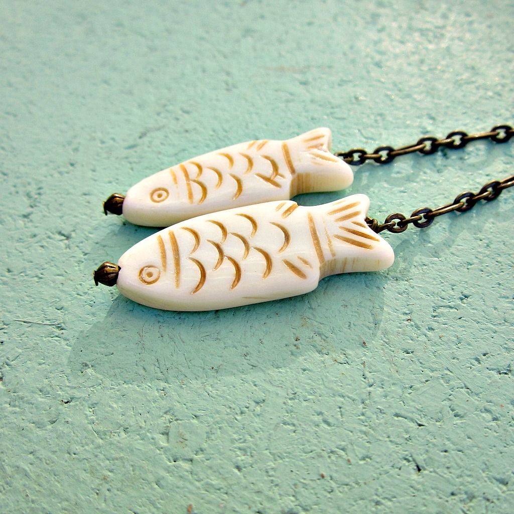 Long Rustic Brass Chain No Clasp Lariat Necklace with Bone Accents