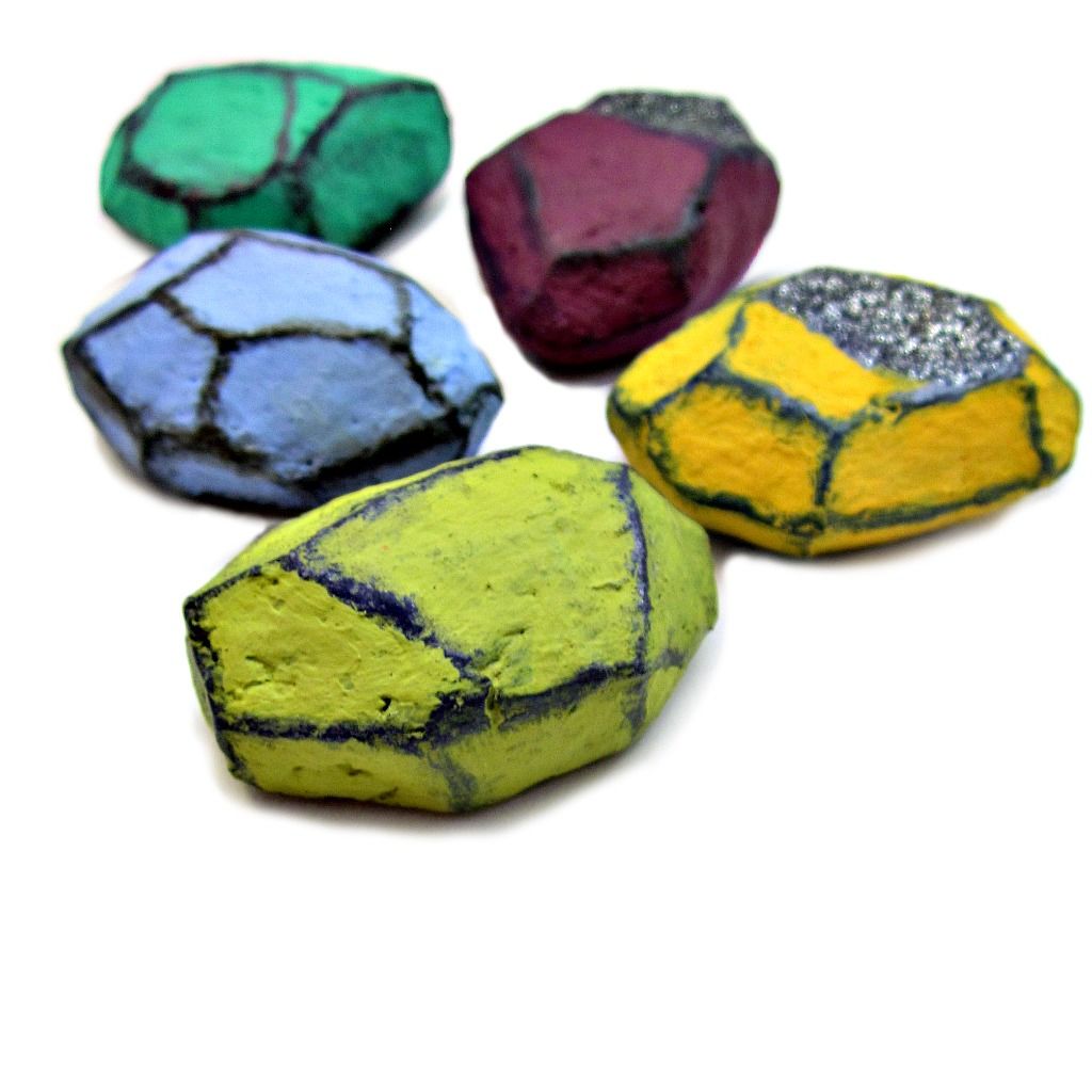 Colorful Faceted Paper Mache Nugget Set, Five Recycled Decor