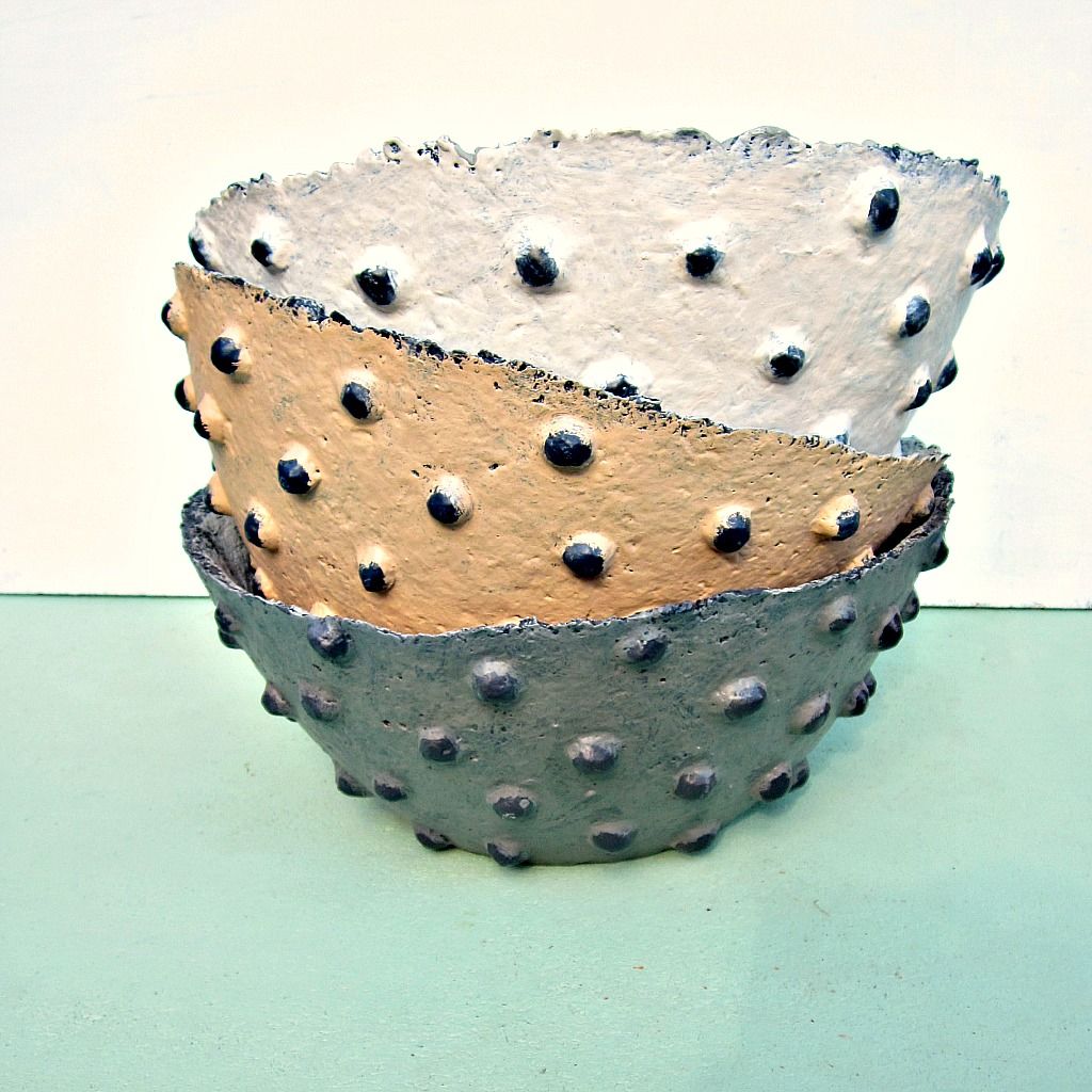 Bowl, Handmade Paper Mache Vessel with Decorative Nodes Mineral